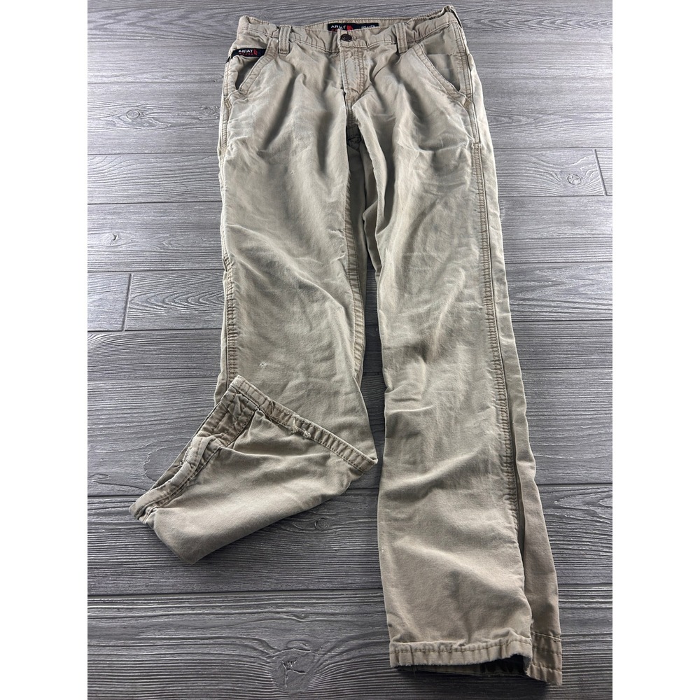 Ariat FR M4 Relaxed Boot Cut Work Pants Mens 31x34 Khaki Tan Flame Resistant 525